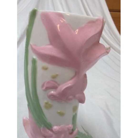Vintage Goldfish Beta Fish Curve Ceramic Vase 6" Pink Green Made In China - Picture 2 of 11